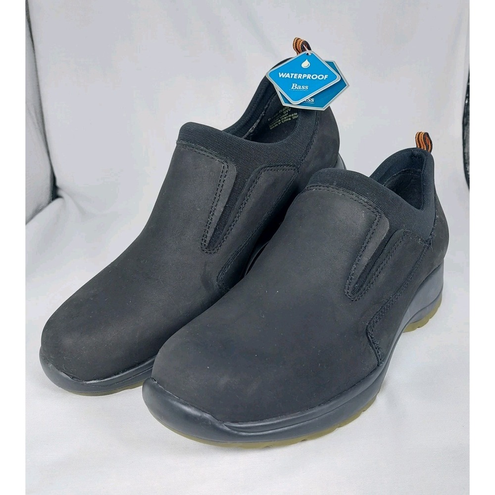 BASS Rally Leather Loafers Waterproof Black Microsuede Wm 9W New With Tags + Box